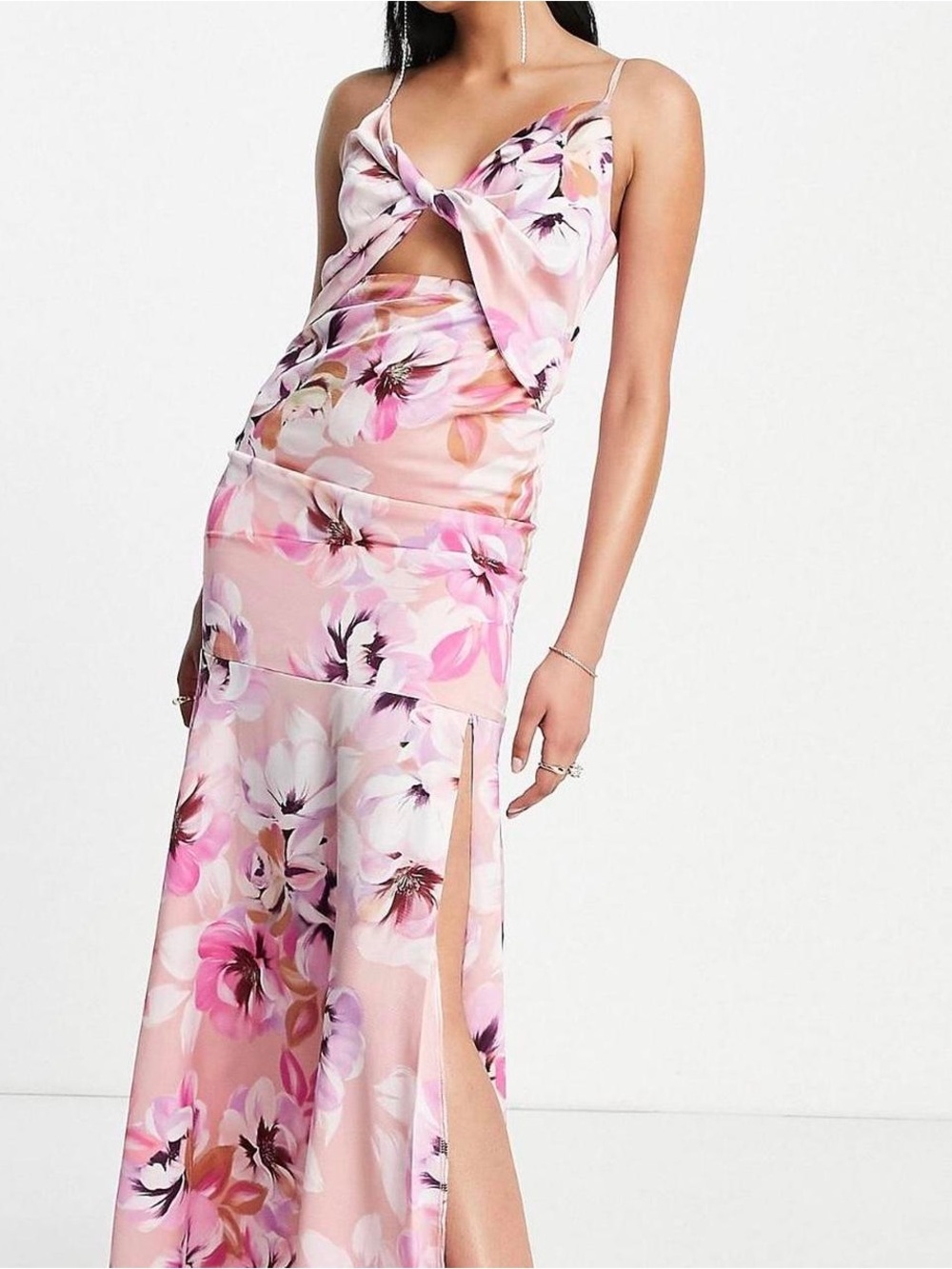 Pink and Purple Floral Maxi Dress with V-Neck